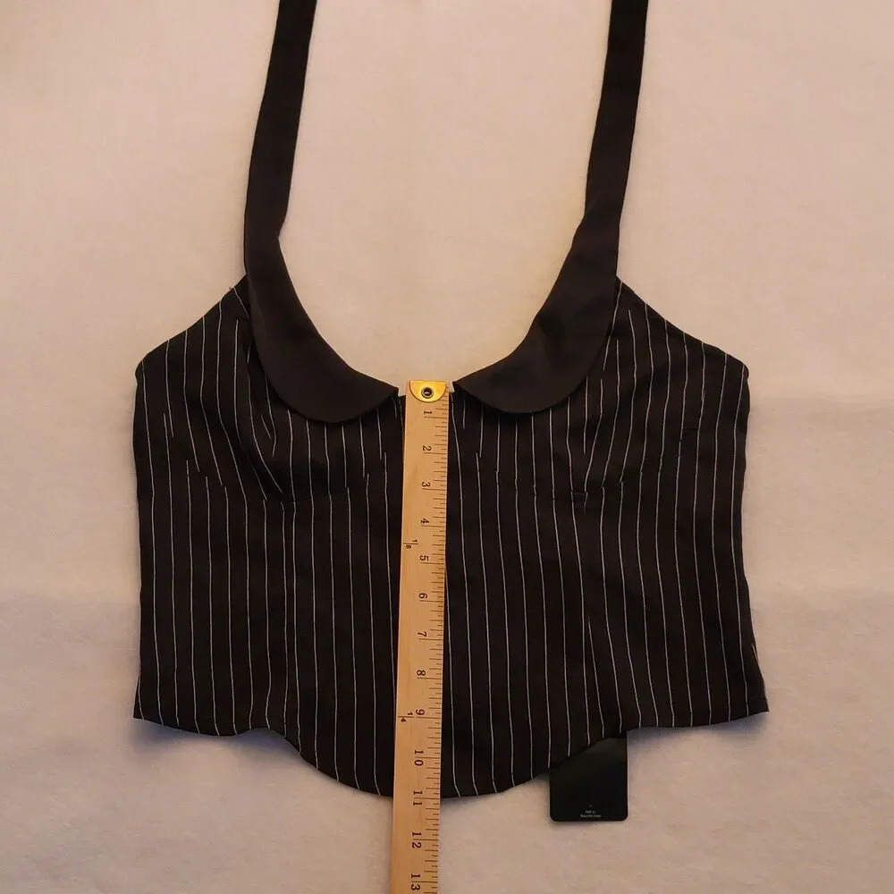 NWT TypaGal Pinstripe Halter Corset Top Peter Pan Collar Size Large Goth Chic - Picture 7 of 7